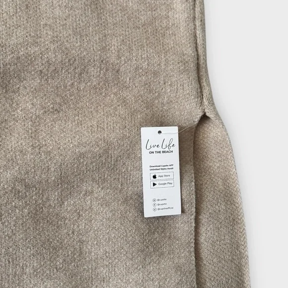 NEW Cupshe x JoJo Khaki Split Hem Maxi Sweater Skirt Medium - Picture 7 of 15